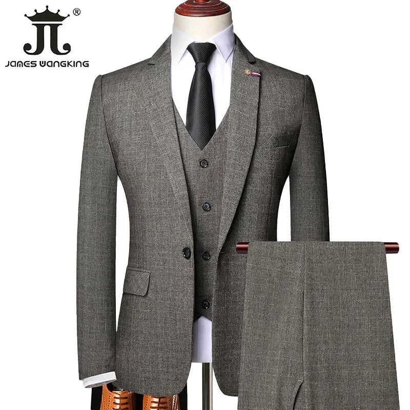 S-6XL (Jacket + Vest + Pants) Retro Gentleman Classic Fashion Plaid Mens Formal Business Slim Suit 3Pces Set Groom Wedding Dress Good Vibrations