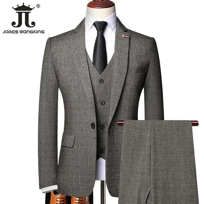 S-6XL (Jacket + Vest + Pants) Retro Gentleman Classic Fashion Plaid Mens Formal Business Slim Suit 3Pces Set Groom Wedding Dress Good Vibrations