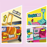 Toy Model Ambulance School Bus Puzzle Inertia Toy Car Playhouse Doctor Toy Car Model with Doll Accessories Christmas Gift Good Vibrations