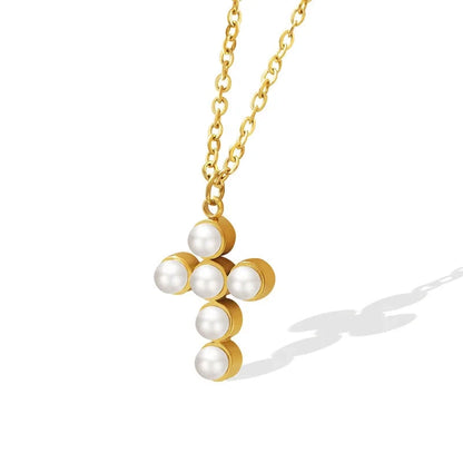 Cross Necklace Imitation Pearl Inlaid Luxury Necklaces 316L Stainless Steel Chain Non-allergic High Quality Jewelry Wholesale Good Vibrations