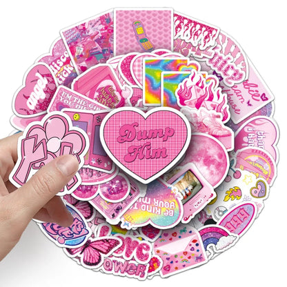 10/50Pcs Y2K Style Pink Graffiti Sticker Millennium Sticker Decoration for Phone Case Luggage Case Sticker Waterproof for Girls Good Vibrations