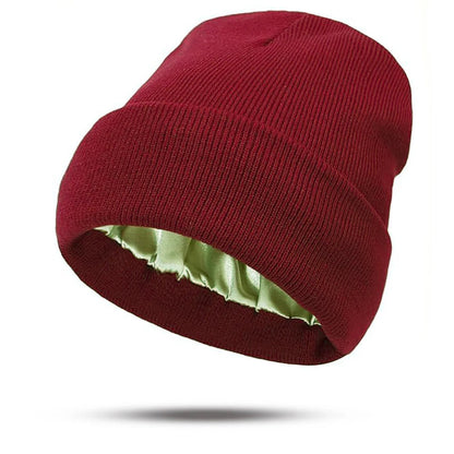 Women's Hats for Autumn&Winter-Comfortable Stylish Versatile Warm-Keeping Hairstyle-Protecting Knitted Satin Woolen Hats Good Vibrations