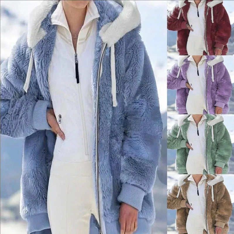 VEITCHE Autumn Winter Fashion Women hooded Zipper Long Sleeve Thick Cardigan Coat Women Snow Warm Skinny Casual Streetwear Good Vibrations