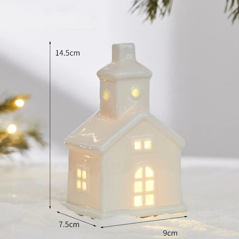 Christmas Ceramic Light Up Tree House Desktop Ornament Holiday Home Decor Tabletop Decoration Christmas Perfect Gift Idea Good Vibrations