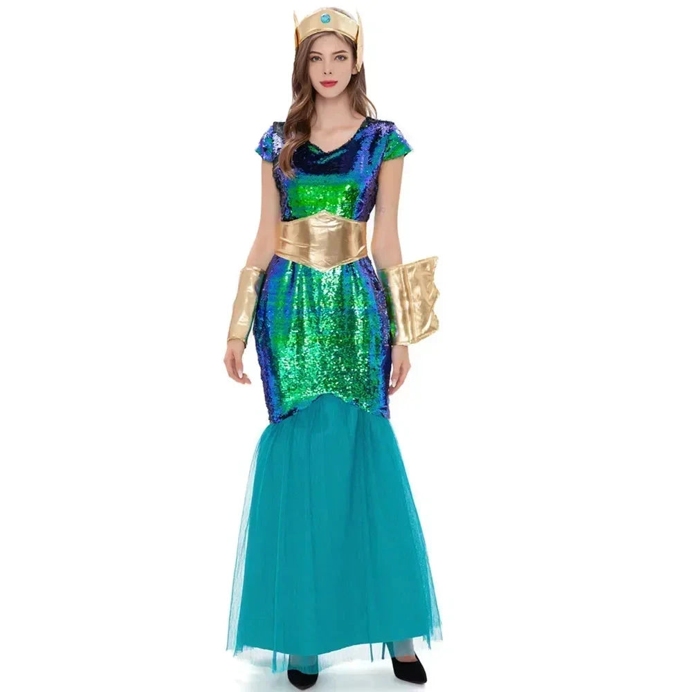 Couple Neptune King Sea Siren Mermaid Queen Costume Men Poseidon Costumes Fantasia Halloween Purim Carnival Mardi Gras Dress up Good Vibrations