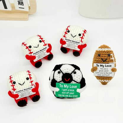 Funny Positive Baseball Hug Pocket Hug Mini Handmade Knitted Doll Cute Desktop Decoration Birthday Holiday Gift Home Decoration Good Vibrations