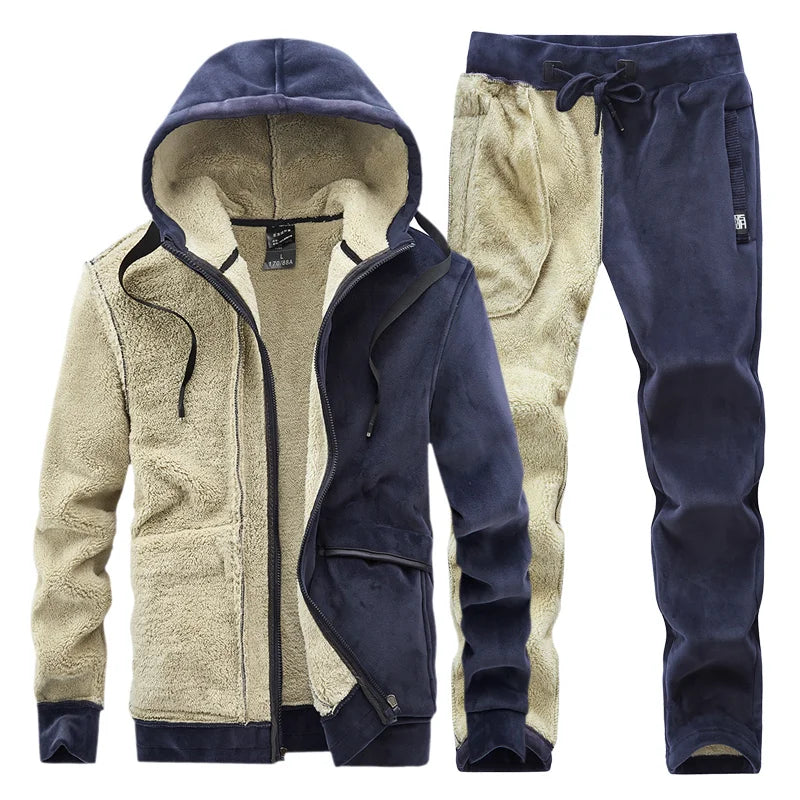Cashmere Mens Fleece Warm Tracksuit Male Winter Warm Hooded Fashion Sets Mens Hoodies + Pants Sportswear Sets WinterThick Set Good Vibrations