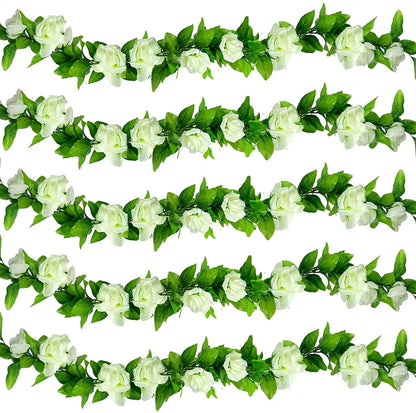 Artificial White Flower Garlands, Rose Vines, Fall Decor, Faux Floral, Wall Hanging Plants, Wedding, Home Party, 5 Pack, 37.5 ft Good Vibrations