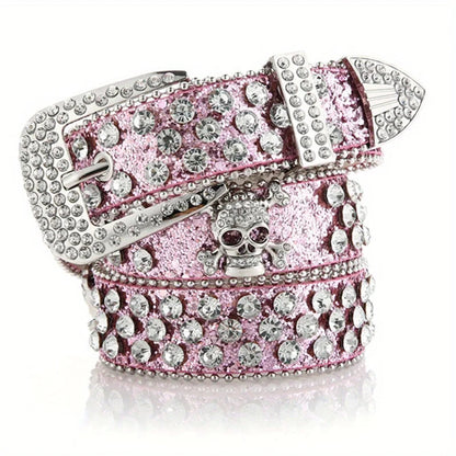 Glamorous Rhinestone Skull Rivet Belt - Perfect for Jeans & Western Outfits! Good Vibrations