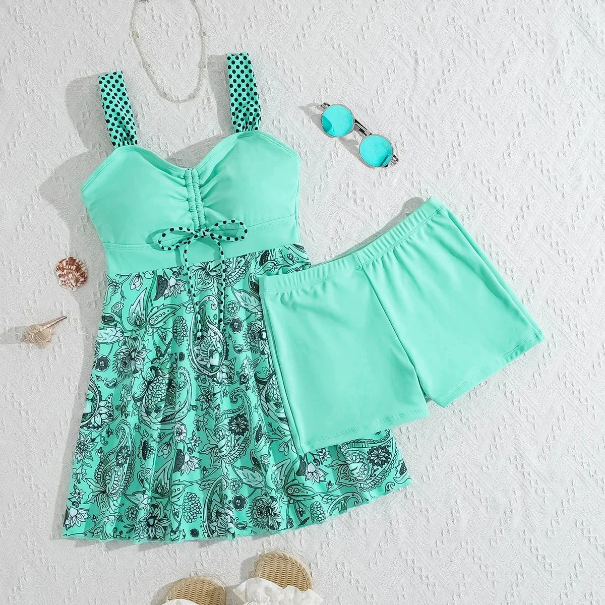 New 2025 Tankini Swimsuit Set Slim Fit Separate Skirt Style Women's Swimwear Four Corner Pants Cross Border Ladies Bikini Good Vibrations