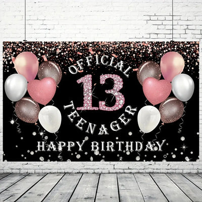 Rose gold girl's 13th birthday decoration, birthday party supporting photography background, 13th birthday party supplies
