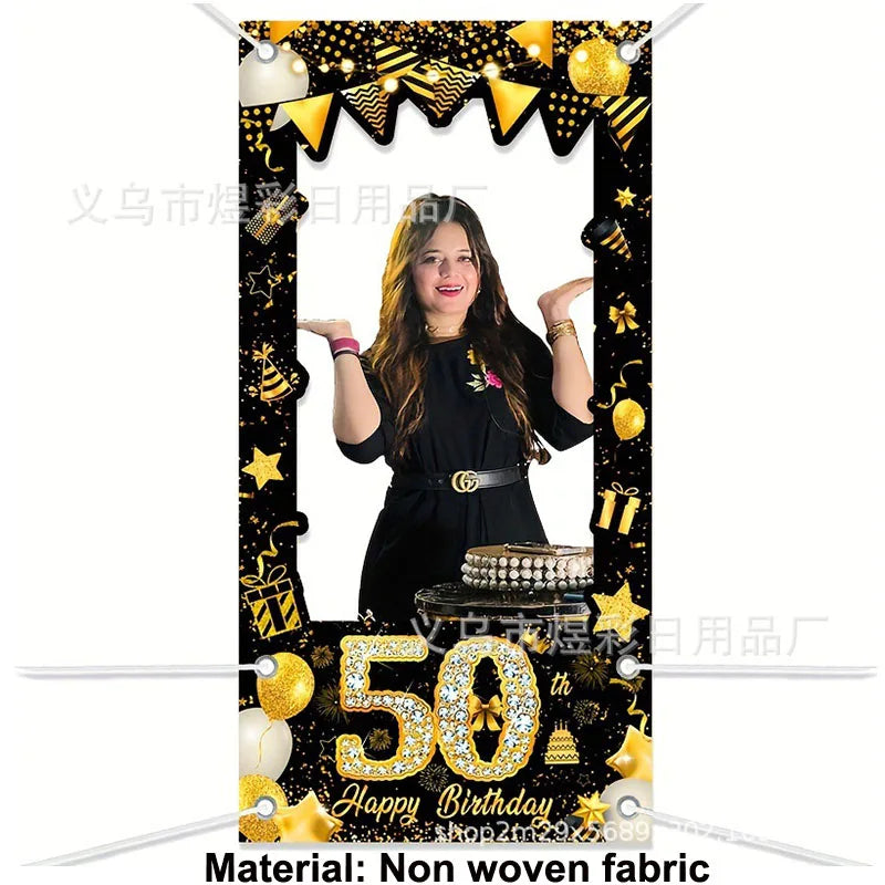 50th Birthday Party Supplies for Men Women Black and Gold 50 Years Old Party Paper Plates Cups Napkin Tablecloth Tableware Decor Good Vibrations