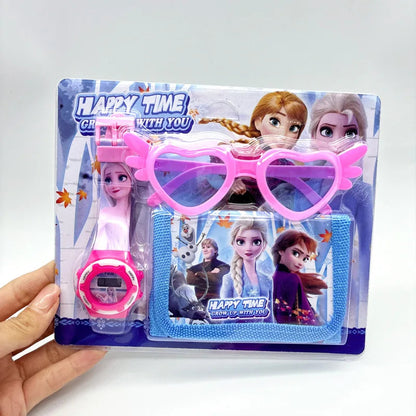 Fashion 3ps Unicorn Hello Kitty Girls Watch Kids with Wallet Glasses Cartoon Spiderman Watch Children Clock Toys set Good Vibrations