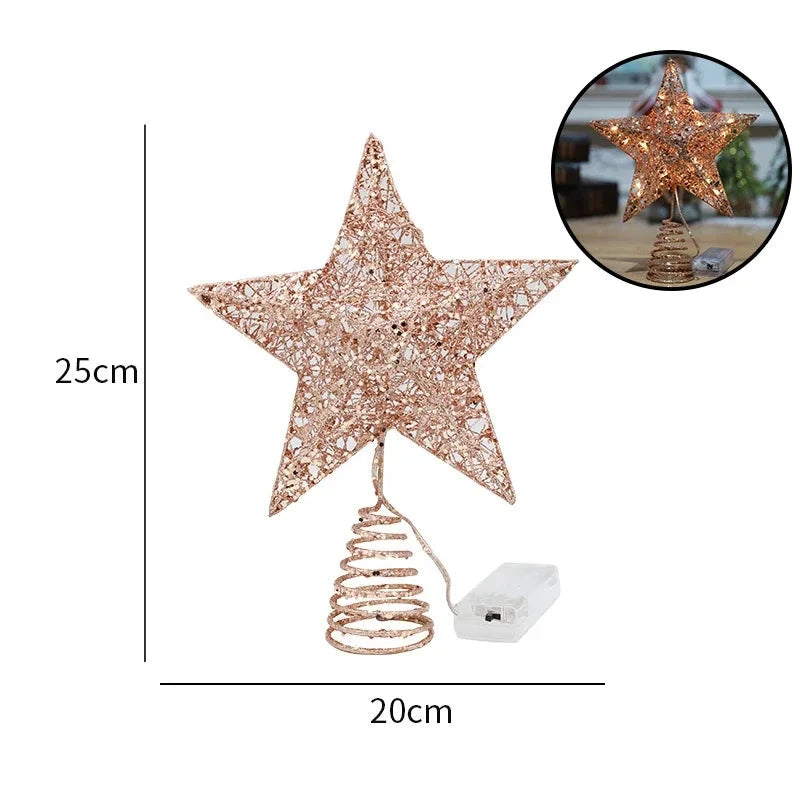 Christmas Tree Topper Star with LED Lights 20cm/25cm Festive Shining Decoration for Xmas Tree Home Holiday Decor Good Vibrations