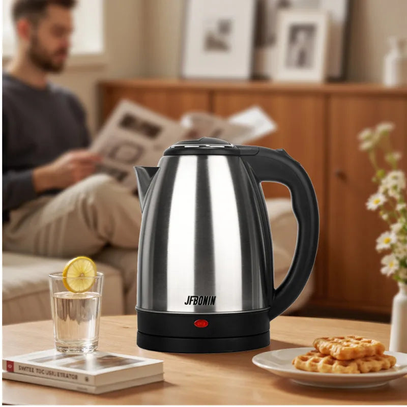 1.8L 220V Stainless Steel Electric Kettle Silver Black Base Separation Desion Rust-resistant Durable for Home During Travel Good Vibrations