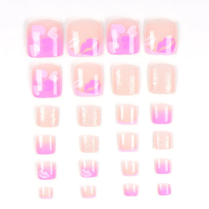24pcs French Fake Toenails Pink Gradient Full Cover Short Square Toe Nails Foot Nails Tips for Women Girls Good Vibrations