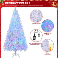 8 FT Pre-lit APP Controlled White Christmas Tree Artificial Xmas Tree 500 RGB Lights 1500 Branch Tips for Home Holiday Party Good Vibrations