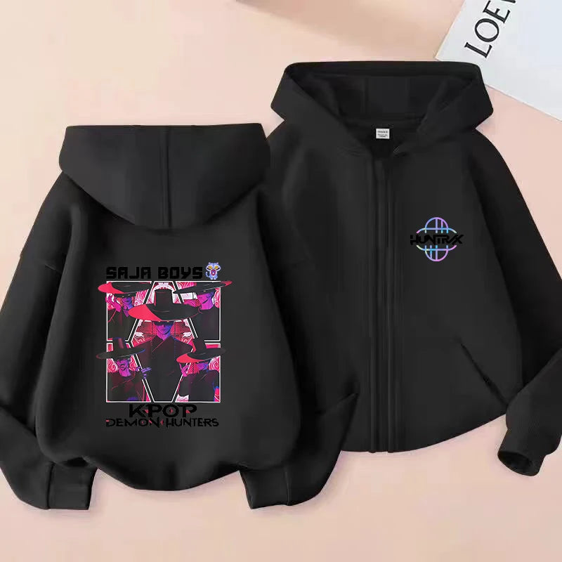 Demon Hunters K-pop Film Zipper Hoodie Fashion Oversized Jacket Zip Up Sweatshirt Streetwear Good Vibrations