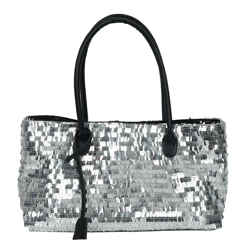 Sequined Underarm Shoulder Evening Tote Bags For Women Shiny Big Capacity Shopper Totes Nightclub Party Luxury Designer Handbags Good Vibrations