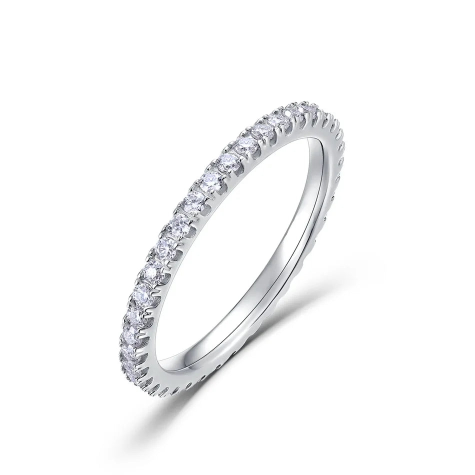 ALLNOEL 2mm Full Eternity Moissanite Wedding Band 925 Sterling Silver D Color VVS1 Stackable Ring For Women Fine Jewelry Good Vibrations