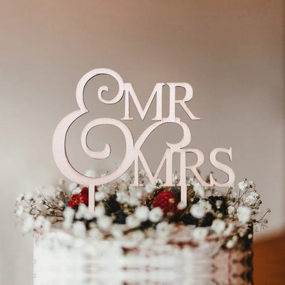 1Pcs Hollow Letter Love Just Married Mr&Mrs Cake Topper Bride and Groom Wooden Wedding Cake Topper For Wedding Party Supplies Good Vibrations