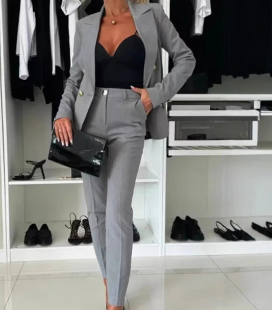 Two Piece Sets Woman Outfit 2025 Spring Solid Color Versatile Temperament Blazer Coat & Fashiona Casual Pocket Design Pants Set Good Vibrations