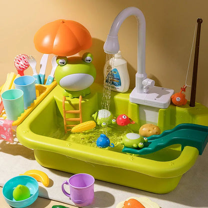 Kids Kitchen Sink Toys Electric Dishwasher Playing Toy With Running Water Pretend Play Food Fishing Toy Role Playing Girls Gift Good Vibrations