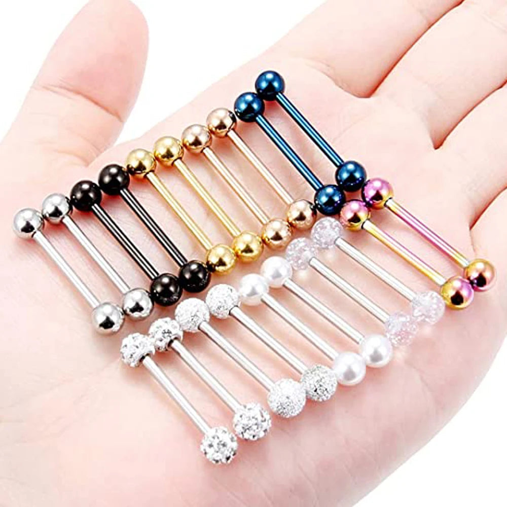 14G Tongue Rings Nipple Rings Surgical Steel Barbell Nipplering Body Piercing Jewelry for Women Men 12MM 14MM 16MM 18MM Bar Leng Good Vibrations Adult Super Store