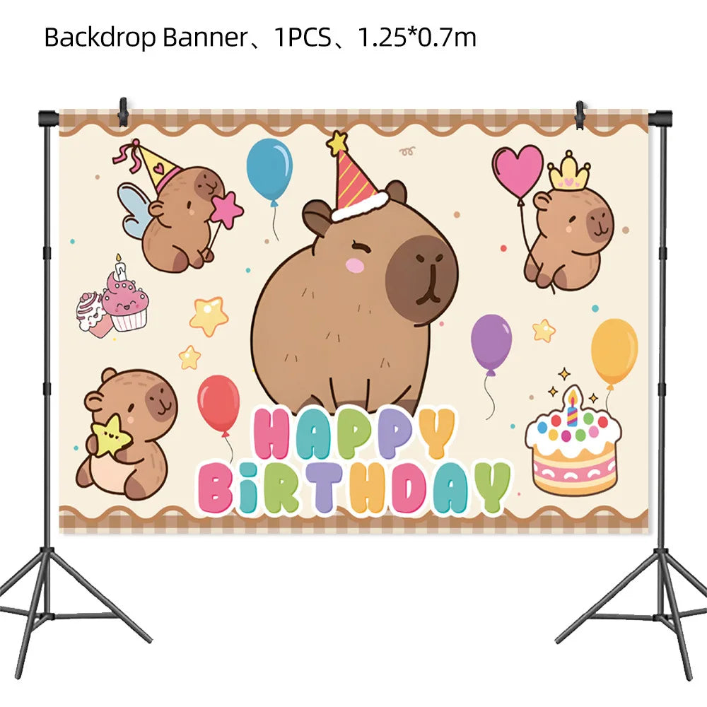Cartoon Capybara Birthday Party Decoration Disposable Tableware Cup Plate Napkins Tablecloth Banner Baby Shower Party Supplies Good Vibrations