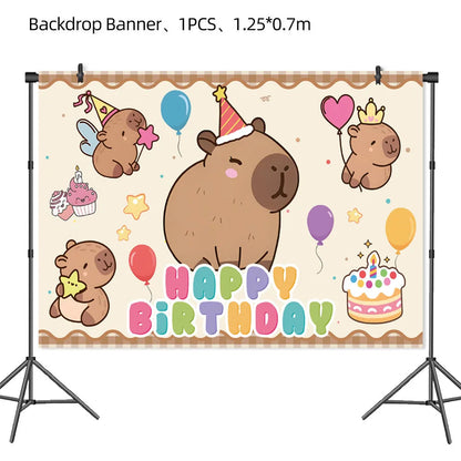 Cartoon Capybara Birthday Party Decoration Disposable Tableware Cup Plate Napkins Tablecloth Banner Baby Shower Party Supplies Good Vibrations