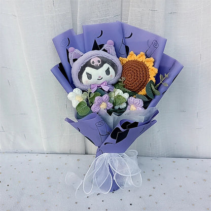 Graduation Gifts Sanrio Kuromi Hello Kitty With Crochet Sunflower Bouquet My Melody Cinnamoroll  Mother's Day Birthday Gifts Good Vibrations