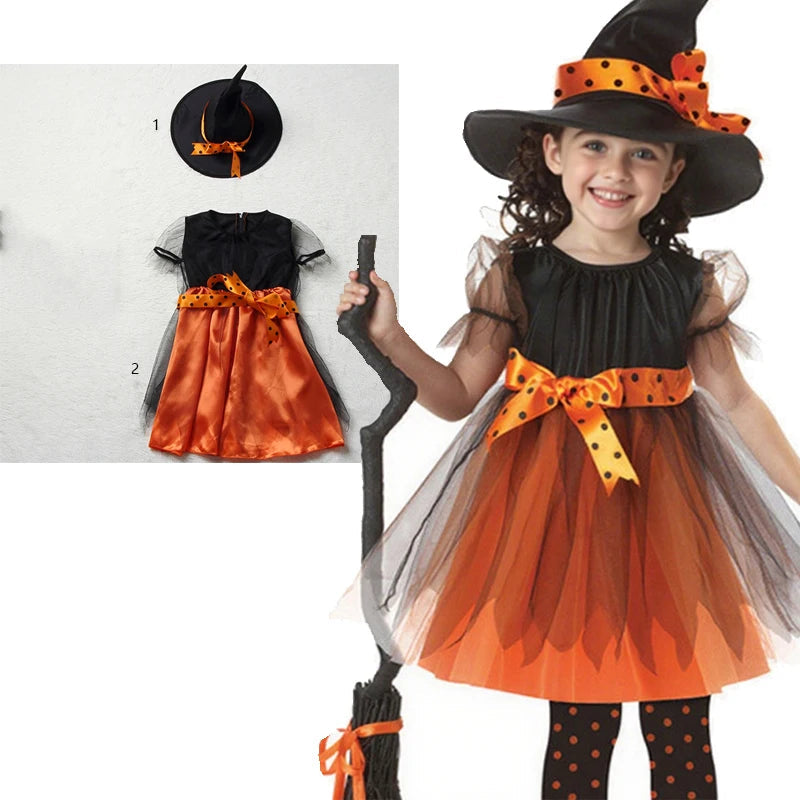 Halloween Costume for Girls Witch Vampire Carnival Party Dress Up Trappings Kids Cosplay Clothes Purple Bat Suit Holiday Gifts Good Vibrations