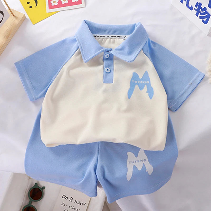 Children Clothing  Kids Clothes Quick Drying Polo Shirt Sets Boys T-shirt Shorts Summer Cotton Short Sleeve Fashion Suit2PCS Good Vibrations