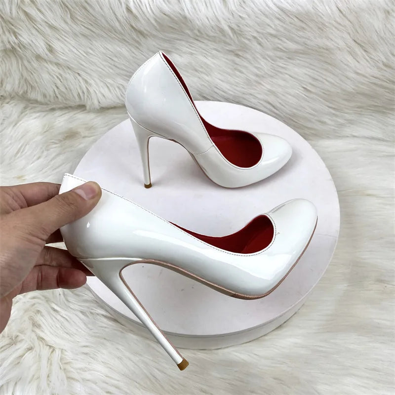 10CM 12CM Woman Stiletto Heels Fashion Round Toe Leather Women Shoes Spring Autumn Black Super High Heel Work Shoes Female Pumps Good Vibrations