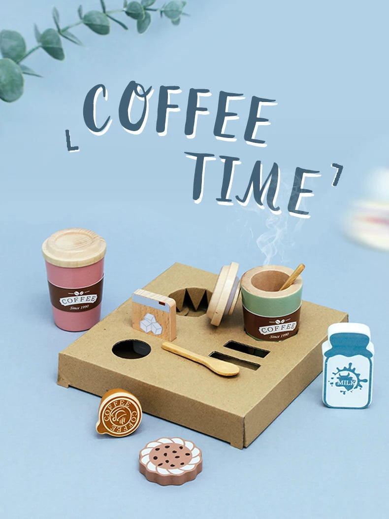 Role Pretend Play Children Simulation Creative Coffee Set Early Educational Afternoon Tea Role Playing Toys for Kids Wooden Toy Good Vibrations