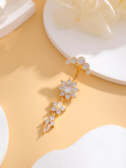 Gold Color Stainless Steel Belly Button Ring Long Dangled Flower CZ Crystal Navel Belly Piercing Rings for Women Sexy Jewelry Good Vibrations Adult Super Store
