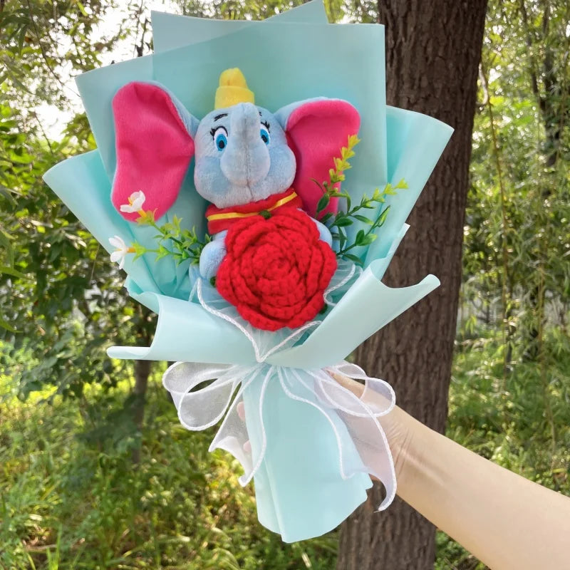 Catoon Stich Winnie the Pooh Plush Doll Toy With Flowers Creative Handmade Bouquet Valentine Christmas Graduation Gift Good Vibrations