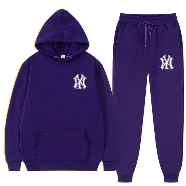 Men's running and fitness fashion casual sportswear set for autumn and winter, hooded sweatshirt + jogging pants two-piece set Good Vibrations