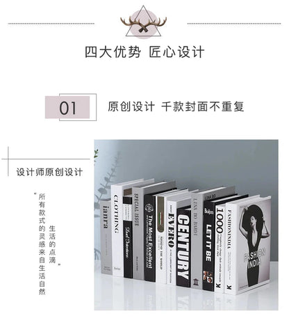 Modern fake book ornament Nordic light luxury simulation book living room home store decoration photo props book case box Good Vibrations