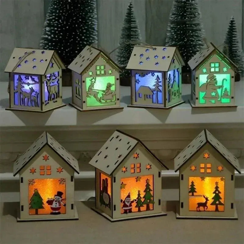 Christmas LED Light Wooden House Luminous Cabin Merry Christmas Decorations for Home DIY Xmas Tree Ornaments Kids Gifts New Year Good Vibrations