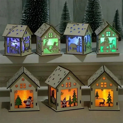 Christmas LED Light Wooden House Luminous Cabin Merry Christmas Decorations for Home DIY Xmas Tree Ornaments Kids Gifts New Year Good Vibrations