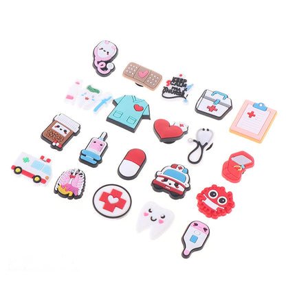 10PCS/Pack Medical PVC Shoe Charms Cute Stethoscope Syringe Shoe Buckle Decoration Jibz Fit Croc Kids X-mas Gifts Random Good Vibrations