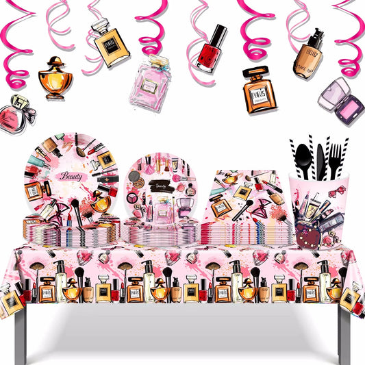 Make Up Spa Party Disposable Tableware Sets Paper Plates Cups Napkins Party Dinnerware Decor Good Vibrations