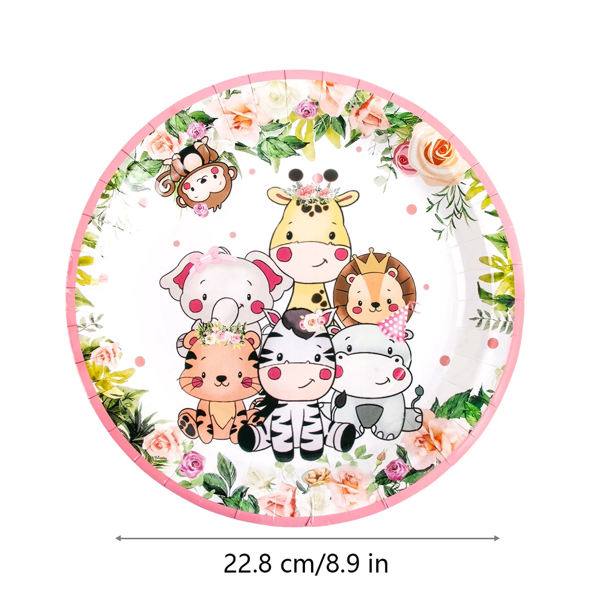 Pink Jungle Safari Birthday Decorations Animal Disposable Tableware Forest Woodland Baby Shower for Girl Birthday Party Supplies Good Vibrations