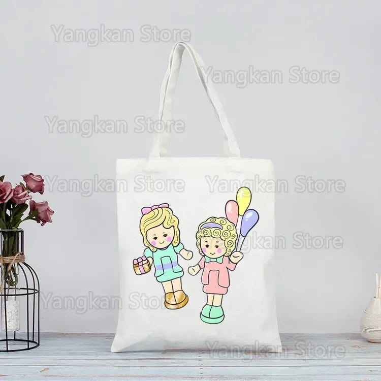 Polly Pocket Print Reusable Shopping Bag Bolsas De Tela Grocery Shopper Shopping Jute Bag Cotton Bag Jute Sacola Reciclaje Good Vibrations
