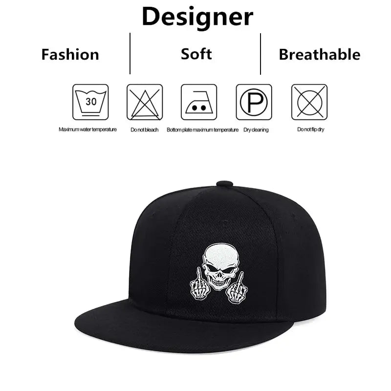 Unisex Skeleton Finger Embroidery Hip-hop Hats Spring Autumn Outdoor Adjustable Casual Baseball Caps Sunscreen Hat Good Vibrations