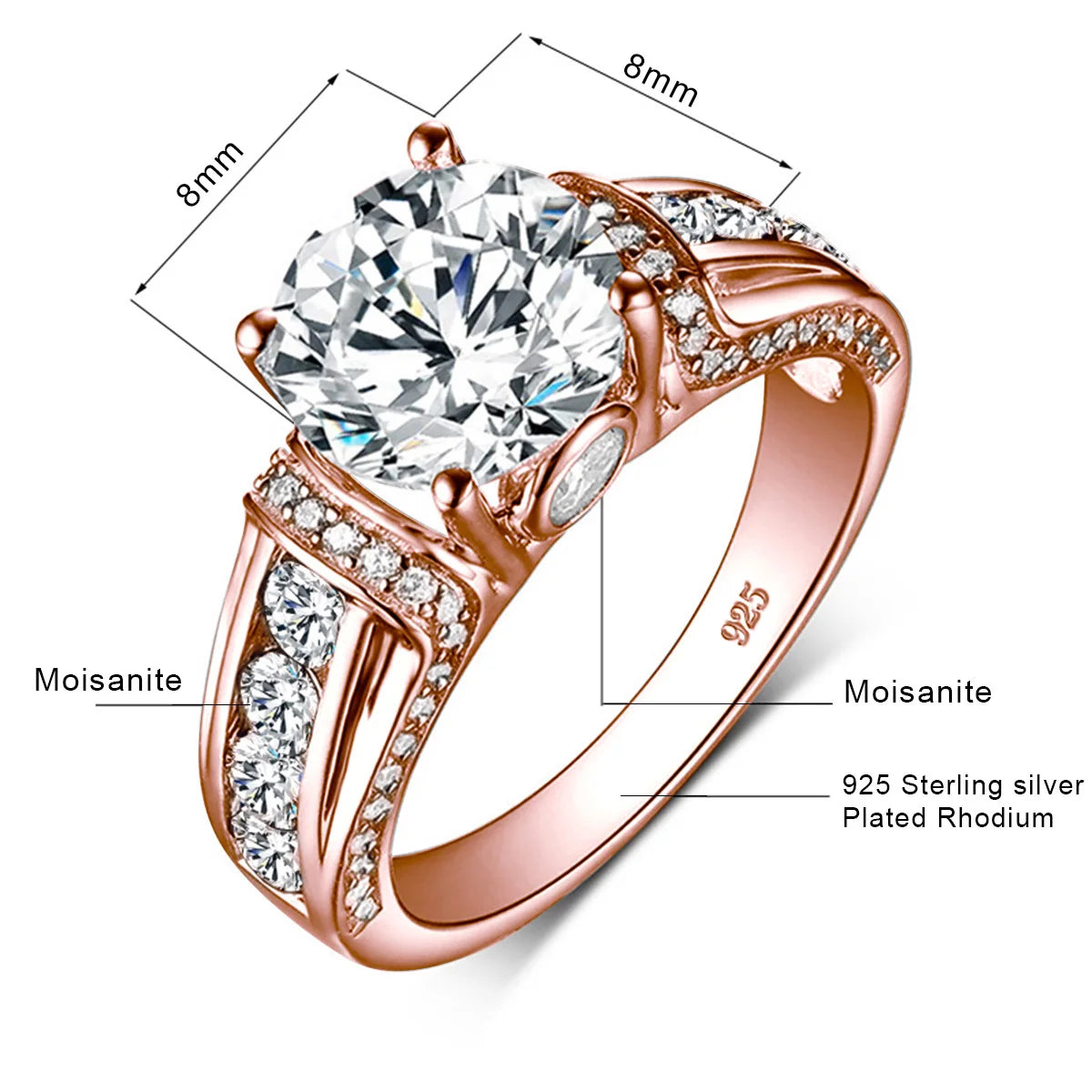 Certified D Color VVS1 2ct Moissanite Diamond Ring For Women 100% Sterling Silver Good Quality Wedding Jewelry Pass Diamond Test Good Vibrations