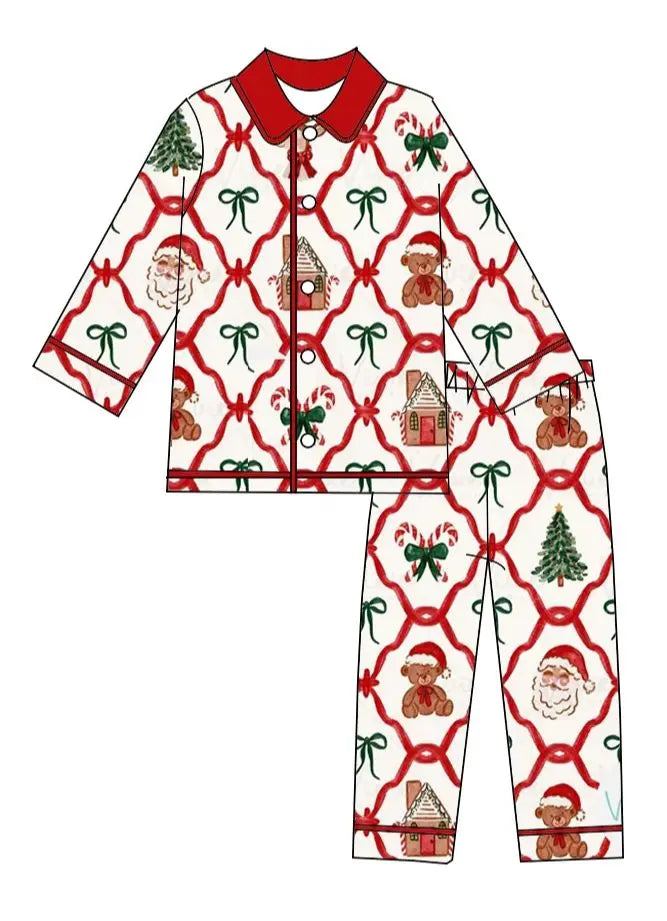 Boutique Children Candy Gifts Cookies Pajamas Sets Kids Christmas Pjamas Button Boys Girls Sleepwear Outfits Good Vibrations