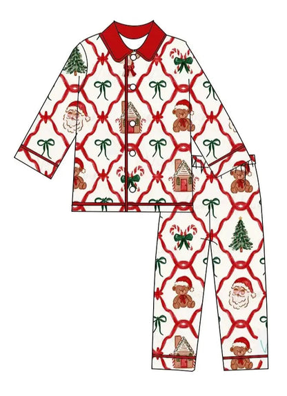 Boutique Children Candy Gifts Cookies Pajamas Sets Kids Christmas Pjamas Button Boys Girls Sleepwear Outfits Good Vibrations