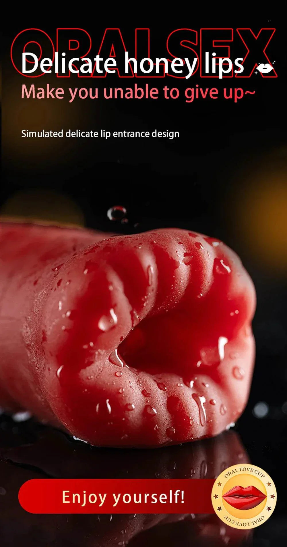 Men's automatic tongue licking blowjob oral sex toy with delicate honey lips design.